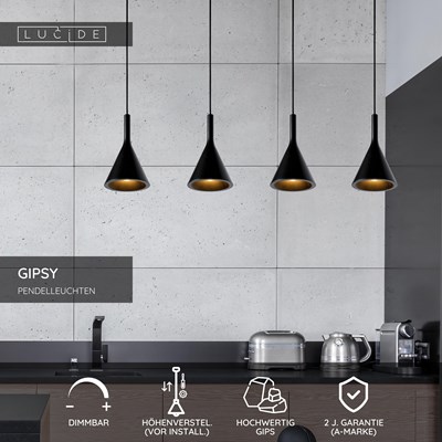 Lucide GIPSY - Pendelleuchten - 4xE27 - Schwarz